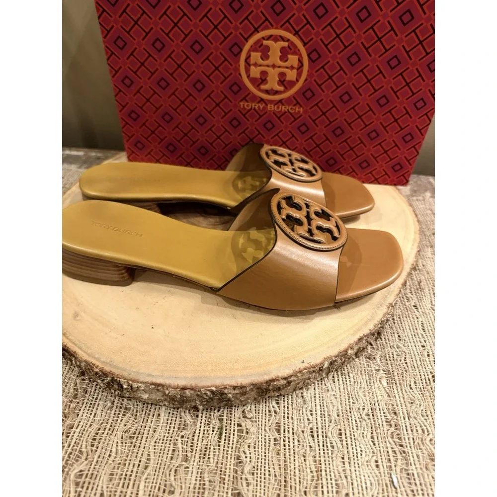 TORY BURCH Bombe Miller Slide Leather Sandal Carmel &‎ Yellow SZ 9.5 New Rt-298$